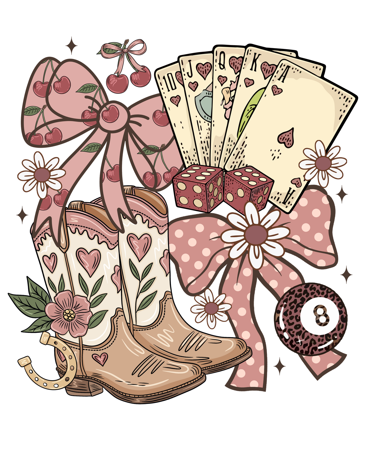 Boots, Cards and bows DTF Transfer