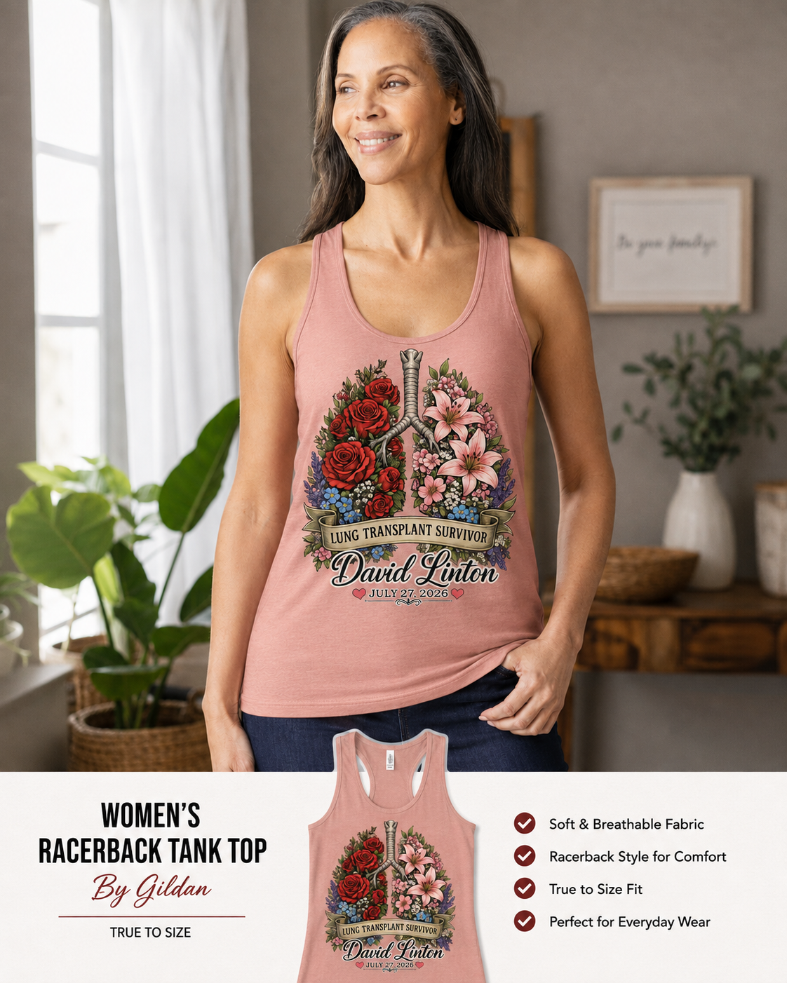 David Linton Lung Transplant Survivor Women’s Tank Top
