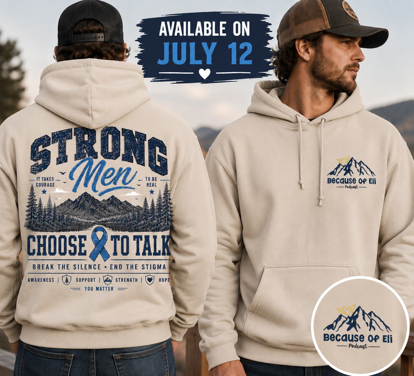 Strong Men Choose to Talk – Because of Eli Podcast Hoodie