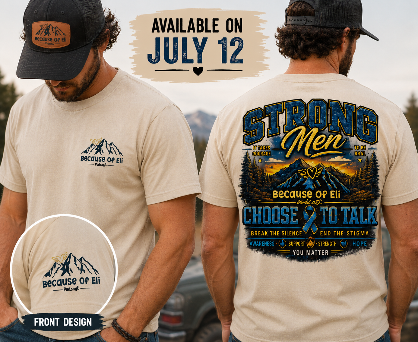 Strong Men Choose to Talk – Because of Eli Podcast T-Shirt