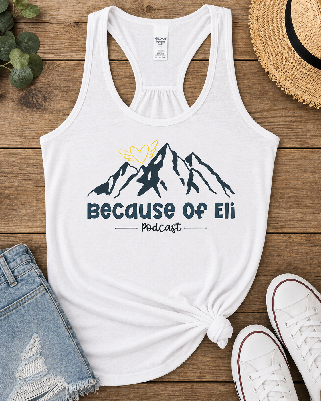 Because of Eli Podcast Women's Racerback Tank