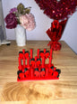 Black and red bow straw topper