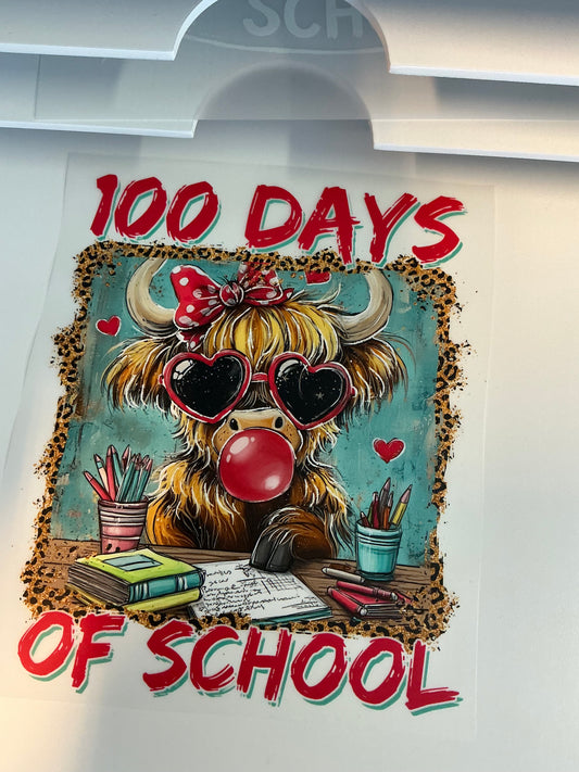 {Youth} 100 day of school highland cow (DTF Transfer)