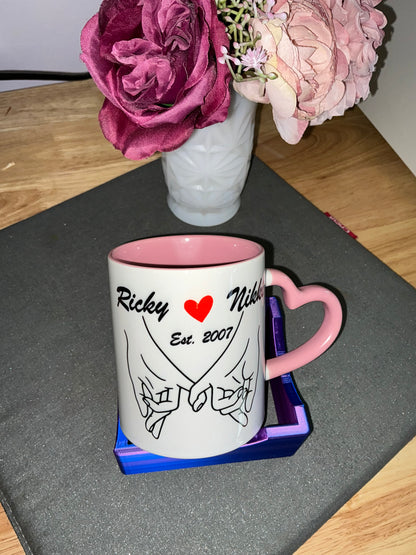 Pinky promise heart shaped handle coffee mugs 11oz