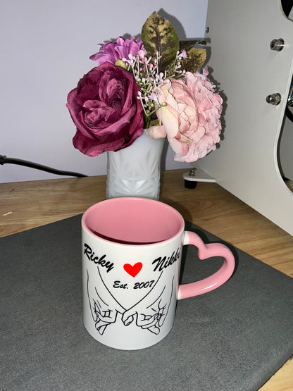 Pinky promise heart shaped handle coffee mugs 11oz