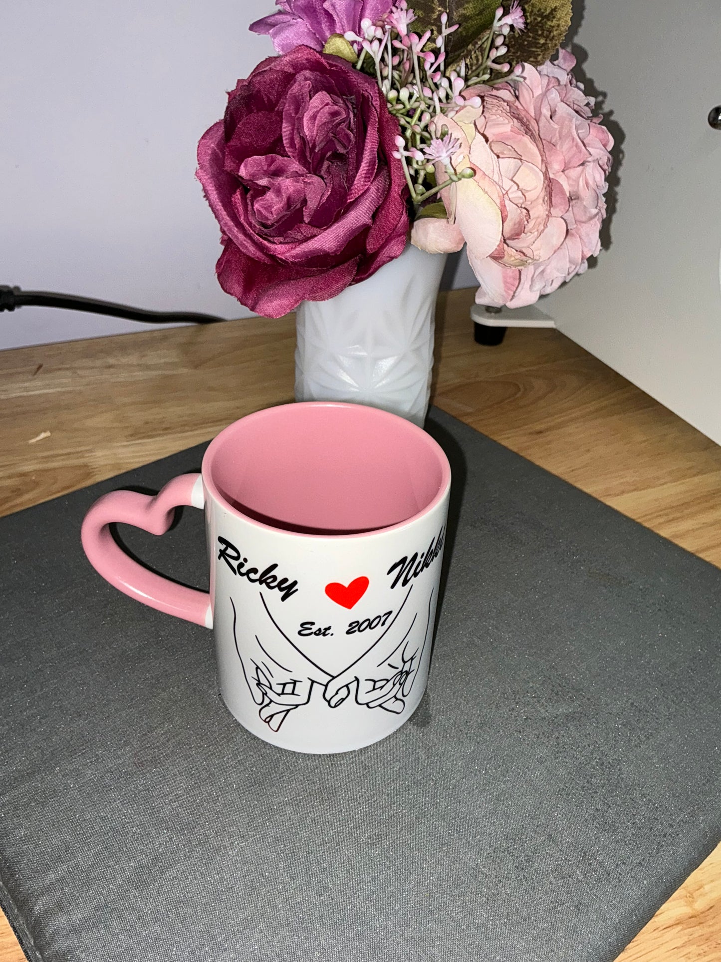 Pinky promise heart shaped handle coffee mugs 11oz