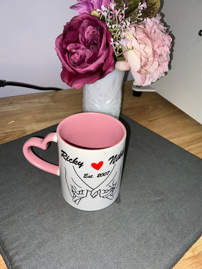 Pinky promise heart shaped handle coffee mugs 11oz