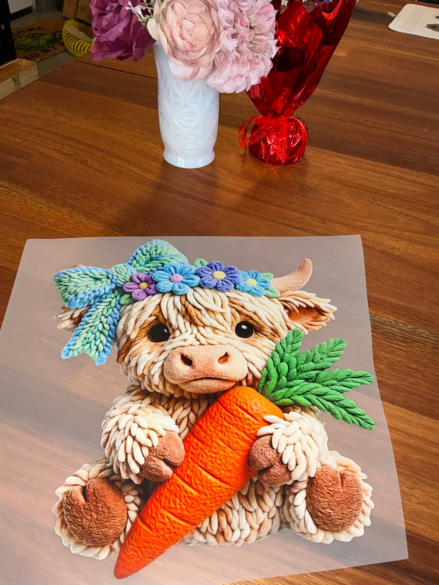 Easter Highland cow With carrot DTF transfer