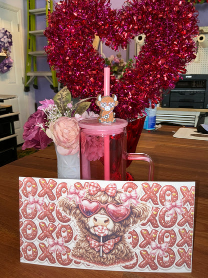 Xoxo highland cow 16 oz glass can sublimation transfer
