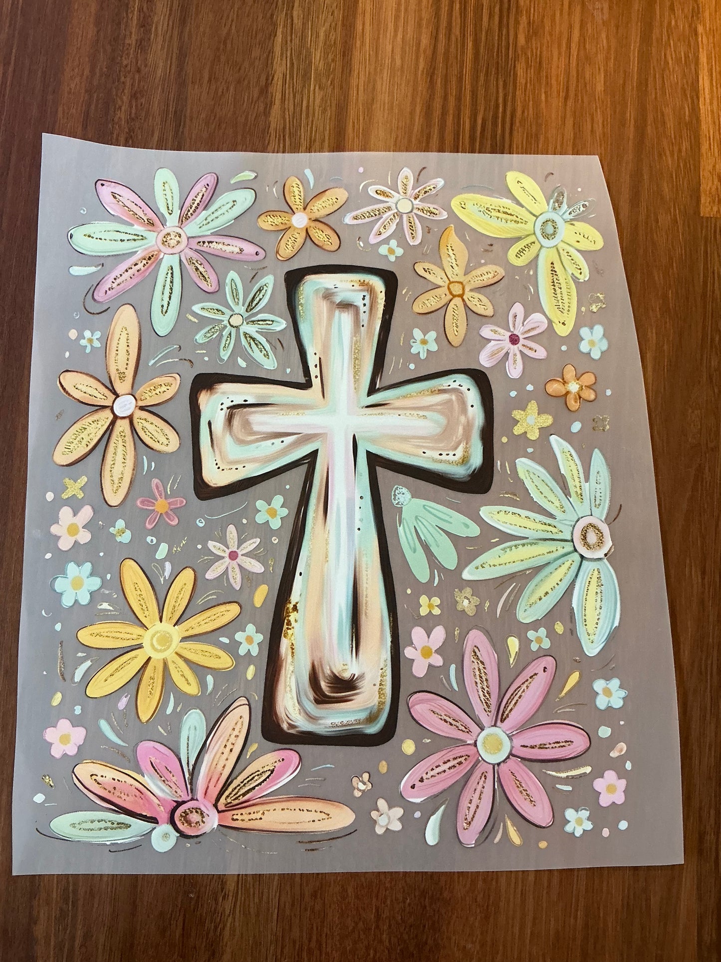 Floral cross DTF transfer