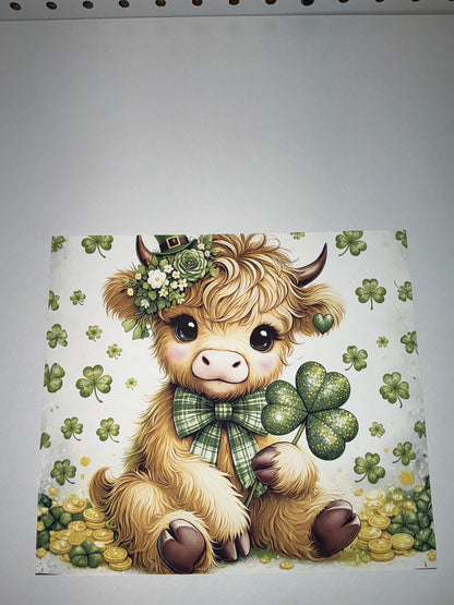 Highland cow St. Patrick’s Day 20 ounce sublimation transfer