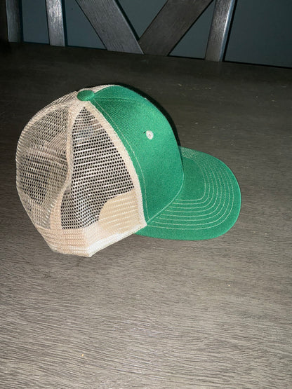Green and tan trucker hat
