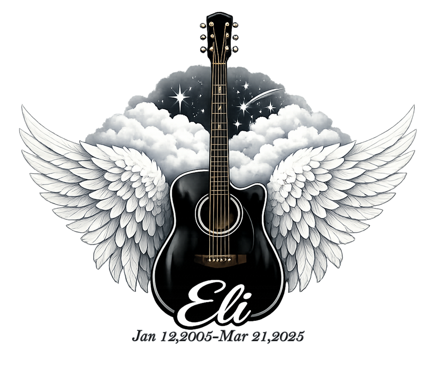Eli's guitar and Angel wing hat