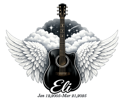 Eli's guitar and Angel wing hat